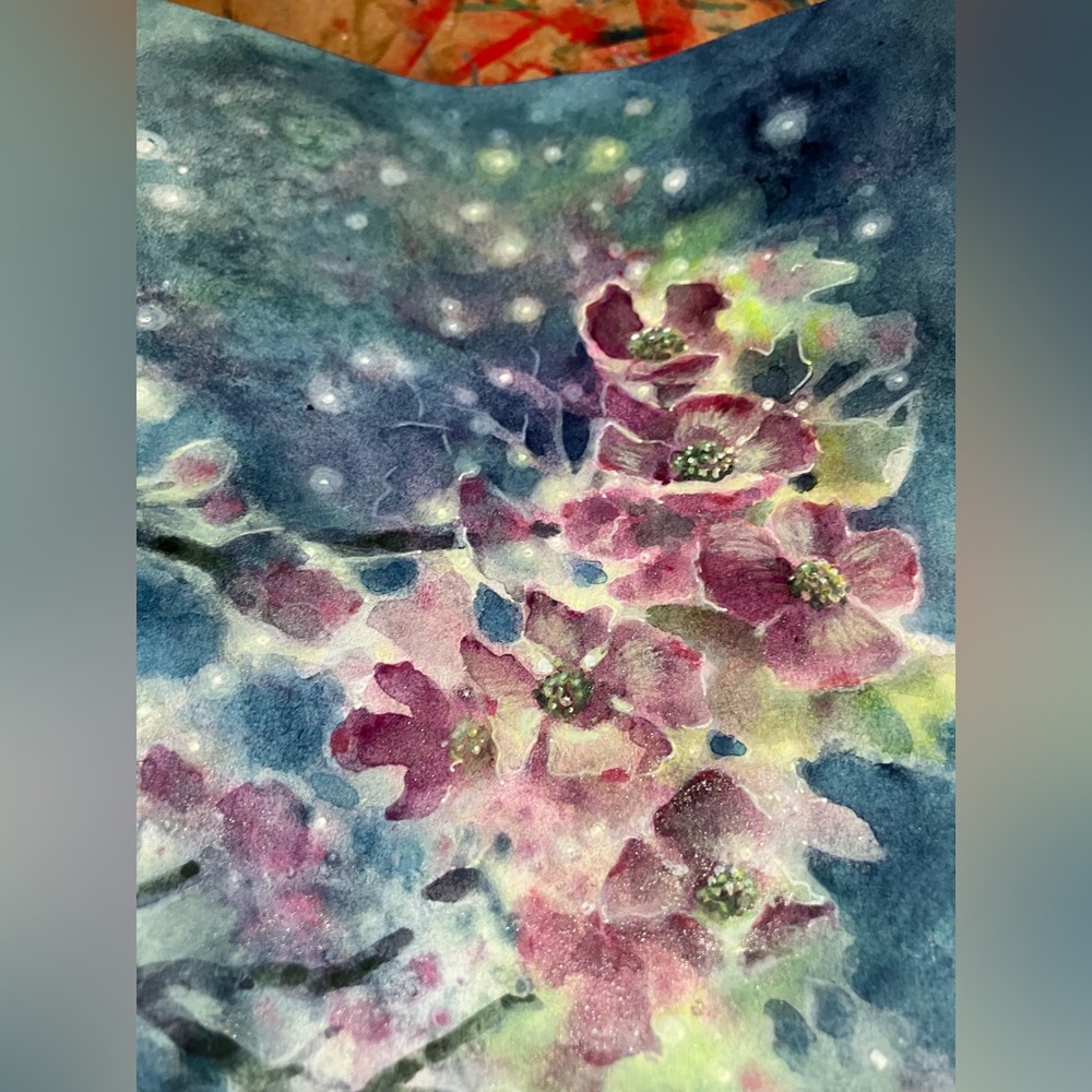 Original dogwood painting blossoms Art deco floral nature decor Artettina USA - Picture 5 of 8